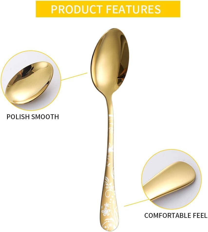 Image of aDai Premium 20 Piece Stainless Steel Cutlery Set | Floral Handle | Includes Spoon Fork Knife Teaspoon | Perfect for Corporate Gifting (Gold)