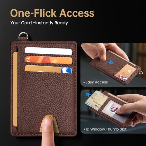 Image of Mayski Slim Wallet, Credit Card Holder for Women, Minimalist Front Pocket RFID Blocking Card Cases, Small Wallet Women Men(Lichee Coffee)