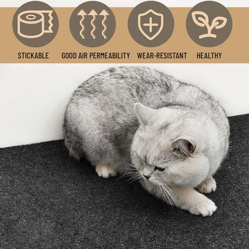 Selbstklebend Kratzteppich Katze, dellyy Kratzmatte Selbstklebend Zuschneidbar, Kratzbretter Katze Wand, Katzenkratzbretter, Kratzschutz Sofa Katze (Dunkelgrau, 40×200cm)
