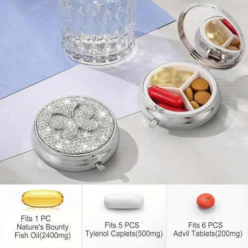 Image of Medicine Organizer Box Butterfly Pocket Pharmacy Bling Travel Pill Case Box for Purse Mini Pill Holder Organizer Small Pills Container for Vitamin(White)