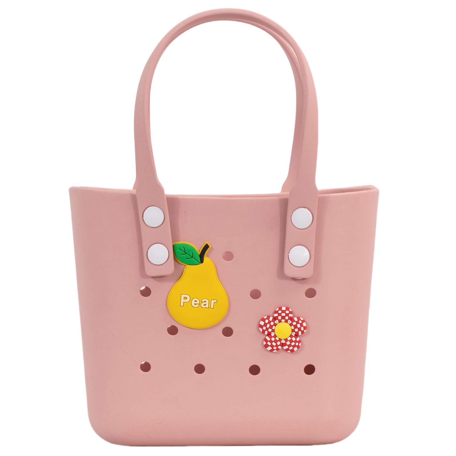 EVA Beach Tote Bag, 8x 8 x 5 inches, Lightweight Open Handbag with Charms for Pool Travel, Unisex