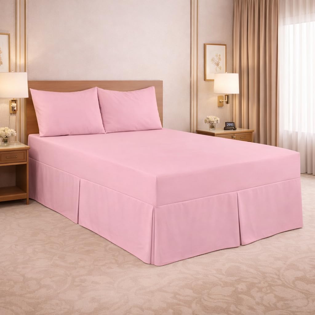 Arlinens Pink New Plain Dyed Poly Cotton Platform Base Valance Sheet Size King Colour