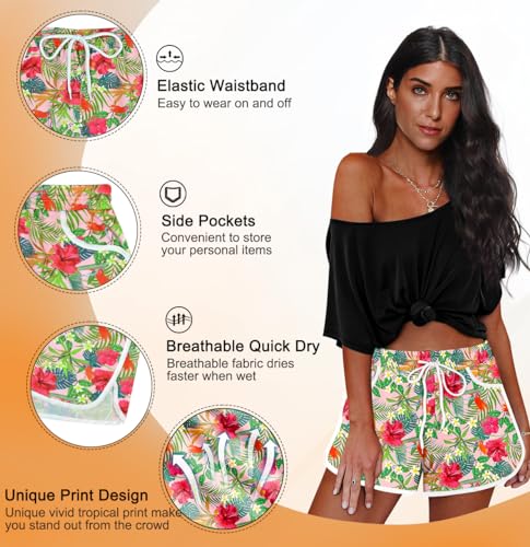 Image of For G and PL Women Summer Floral Beach Boardshorts with Pockets Swim Trunks