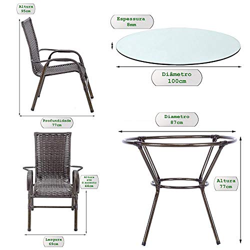 2 Cadeiras e 1 Mesa Alta Com Tampo Bela, Jardim, Fibra Sintetica Pedra Ferro