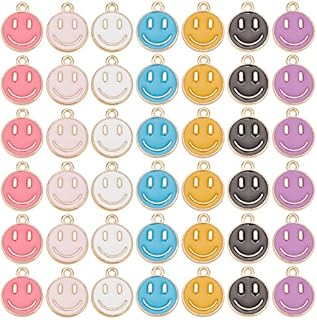 SUPERFINDINGS about 98Pcs 7 Colors Smiley Face Charms Pendants Alloy Enamel Charms with Smile 14.5x12mm Light Gold Happy Face Enamel Pendant for Jewelry Making,Hole: 1.5mm