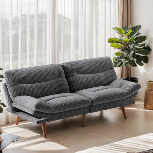 Marsail Futon Sofa Bed, 66” Futon Couch with Adjustable Backrest & Armrests, Convertible Small...