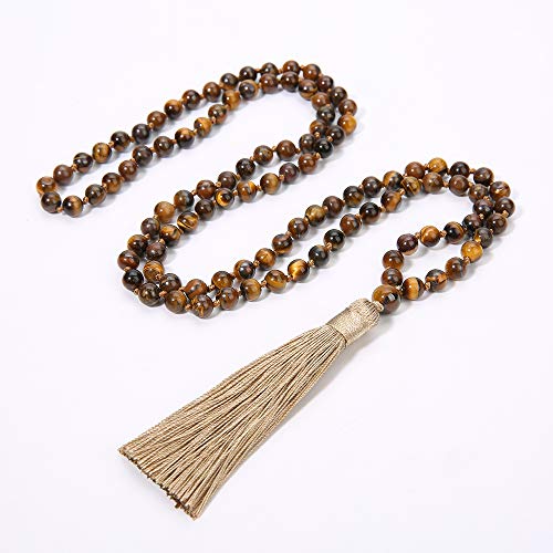 BALIBALI 8MM Beads Chakra Long Mala Necklace Natural Stone Meditation Statement Necklace Japa Yoga Buddhist Rosary Prayer Charm Beaded Tassel Necklace2