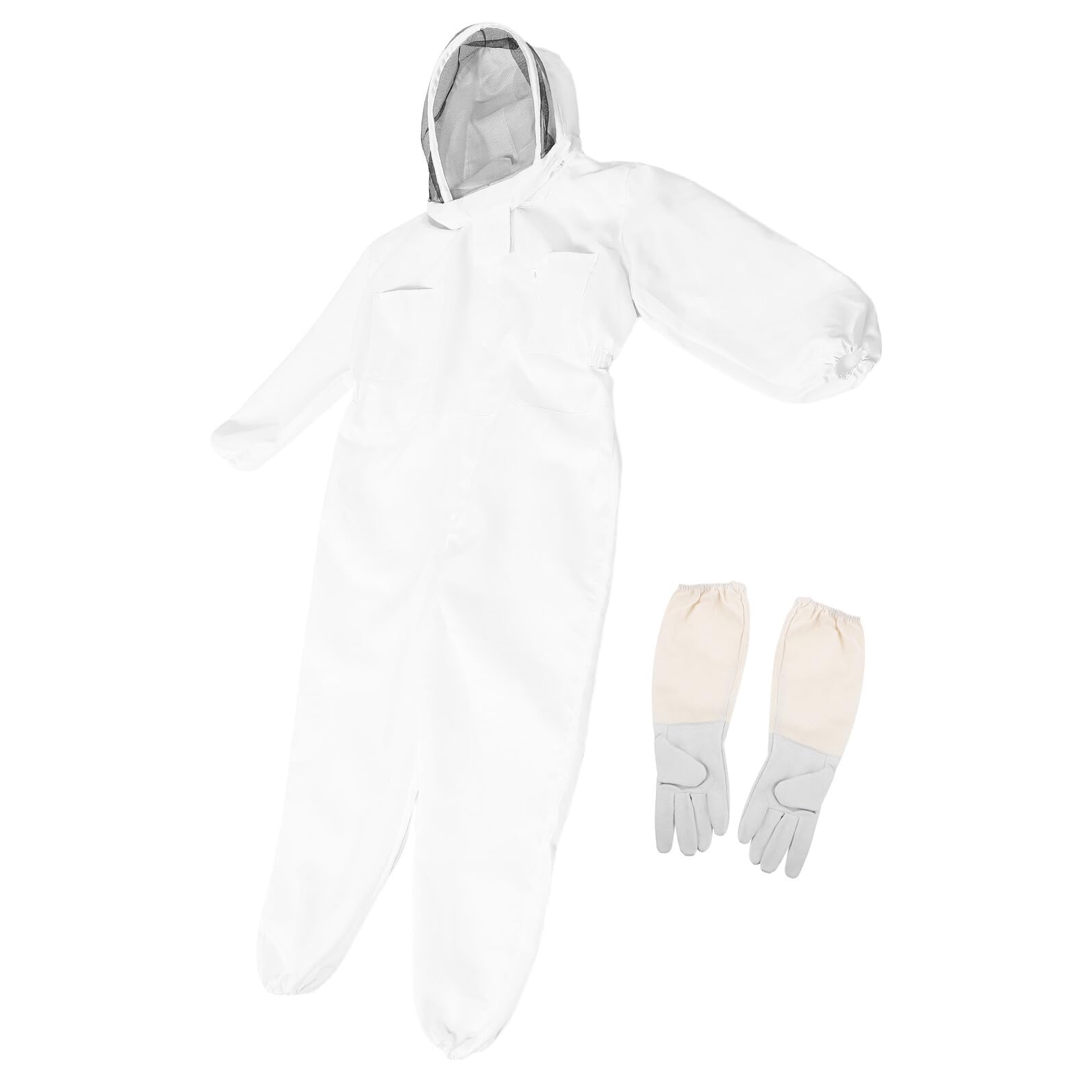 Traje de Apicultor XL de Algodón Grueso con Capucha y Velo Mono Completo con Guantes para Protección contra Aguijonazos Ropa Ventilada para Apicultura Profesional y Manejo