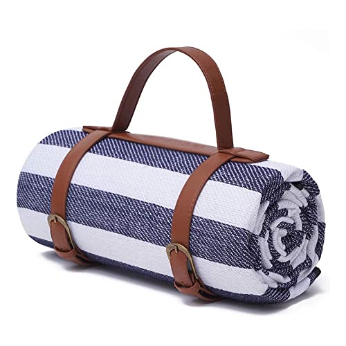 Picnic Blanket Waterproof Camping Mat,Soft Lightweight Portable Outdoor Mat for Travel Lawn Camping on Grass Sand-Proof Beach, Blue and White Stripes