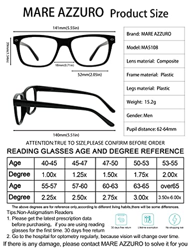 Mare Azzuro Big Frame Reading Glasses Men Square Readers 1.0 1.5 2.0 2.5 3.0 3.5 4.0 5.0 6.0 thumb #4