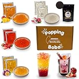 OZANZAN Popping Boba Syrup kit DIY from Taiwan. 8 Drinks. Bursting Pearl To-Go Packets. Strawberry Fruit Syrup Made with Real Juice. Premium Tea. Fat straws. Non-GMO, Gluten-Free. Authentic gifts