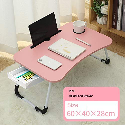 Lap Desk With Storage Drawer, Holders For Cup And Tablet, Laptop Bed Tray Table With Foldable Legs, Laptop Bed Stand, Portable Standing Table For Sofa Couch Floor (23.6", Pink) #TOP5