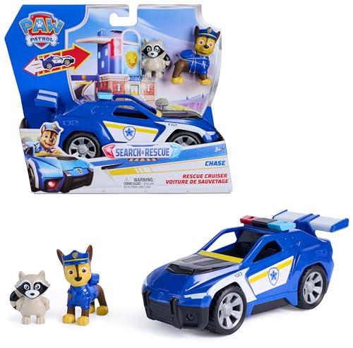 Paw Patrol Patrulla Canina - Pack Coche de Policía de Rescate Search & Rescue Figura de Chase y Mapache - Patrulla Canina Juguetes - Regalo Niño 3 Años + - Juguetes Niños 3 Años +