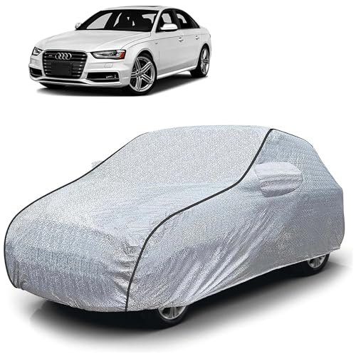 Image of Sulfar 100% Waterproof Car Body Cover Compatible with Mirror for Audi S4 (Triple Stitched, Full Bottom Elastic, Magic Silver with Black Piping)