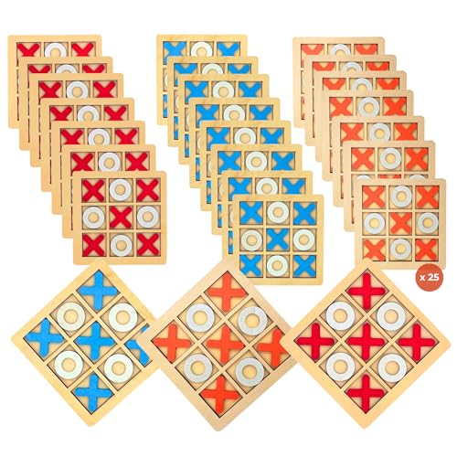 Kiwilima KL Regalos Cumpleaños Niños Colegio | Detalles Cumpleaños Niños | Regalos Cumpleaños Infantil | 3 en Raya de Madera, Pack de 25 Detalles de Cumpleaños para Niños
