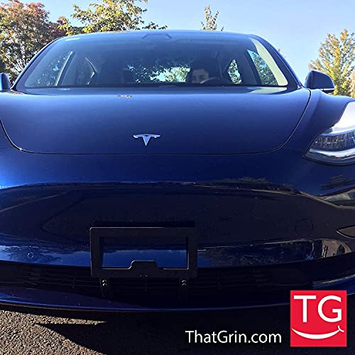 ThatGrin® LLC Genuine Slipstream Bracket® for 2023 and Earlier Tesla Model 3 - Patented USA-Made Version - (NOT Plastic) - NO Adhesives, NO Holes Front License Plate Mounting Holder - NOT 2024