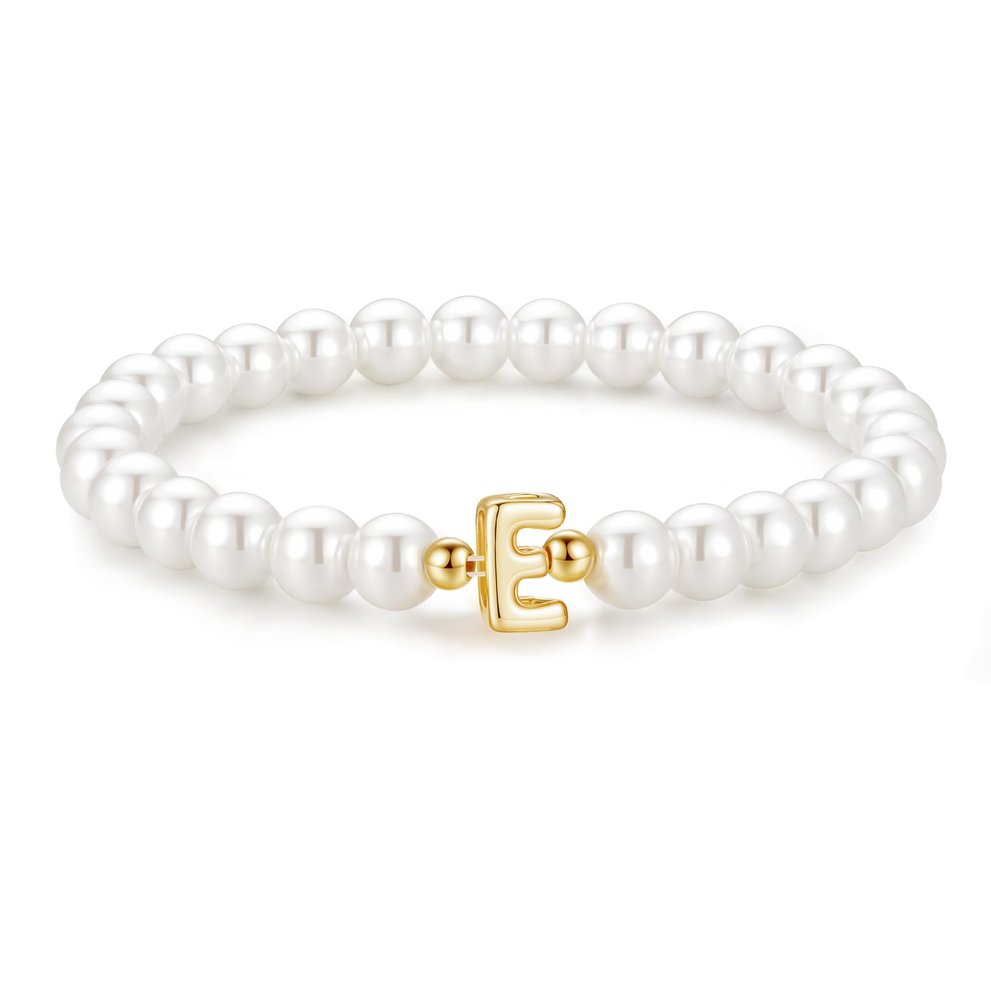 M MOOHAM Initial Bracelet for Women - Dainty Beaded Pearl Charm Bracelets for Women Trendy Charm Letter Initial E Personalized Pearl Jewelry Gifts