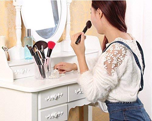 Image of Acrylic Makeup Brush Holder 3 Compartment Cosmetic Organizer for Brushes, Comb, Eyeliner, Lipstick & Stationery | Transparent Vanity Storage Box for Dressing Table & Bathroom