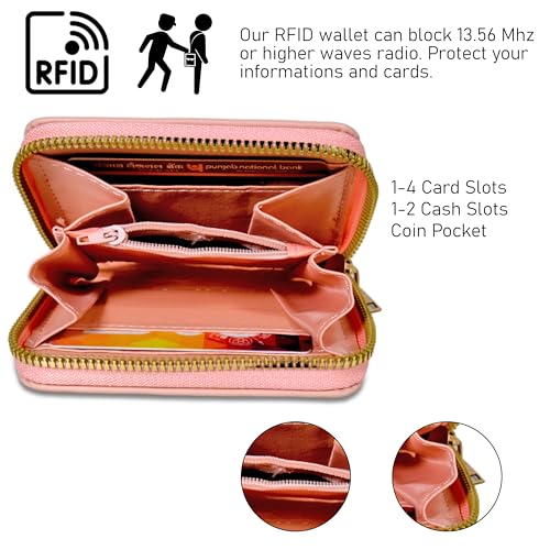 Image of Valerie Women's Small Peach Leather RFID Protected Zipper Wallet
