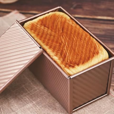 JY-Danbady Pullman Loaf Pan with Lid, 1Pound Dough Capacity Rectangular Bread Pan, Carbon Steel Corrugated Bread Toast Box Mold with Cover for Baking Bread Cover