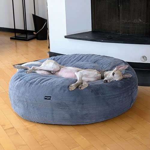 EDEL&SCHNELL orthopädisches Luxus Hundebett, rund aus hochwertigem Kunstfell, Hundekissen waschbar mit extra Höhe für Whippets, Windhunde, Ridgeback Viszla und Co. (100 cm)