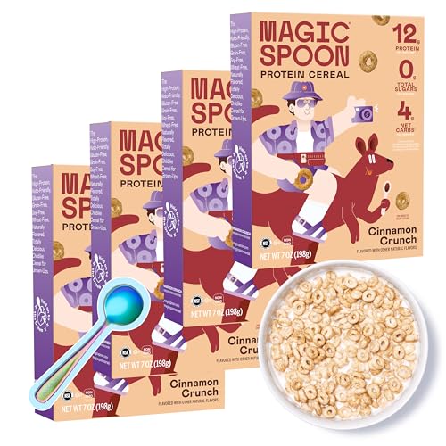 Image of Magic Spoon Cereal - High Protein Cereals - Sugar Free Snacks & Breakfast Food - Grain & Gluten Free Cereal - Healthy Snacks for Kids & Adults - Low Carb & Keto Friendly - 4 Pack, Cinnamon Crunch