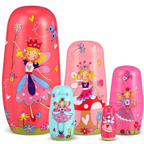 Gejoy Russian Nesting Dolls for Kids Handmade Matryoshka Wooden Stacking Toys Nesting Dolls Collectible Gifts for Winter Christmas Holiday Present...