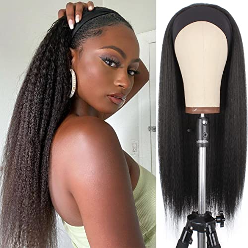 Kachanaa 26 Inch Black Yaki Headband Wigs Long Natural Kinky Stra...