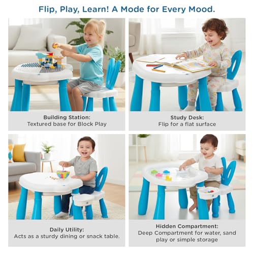 Image of Mee Mee Busy Bench Kids Activity Table with Chair | 2-in-1 Study & Building Desk | Reversible Dual-Sided Top | Marble Run Game Set | Storage Compartment | Musical Play Table | Toddler Table 2-6 Years