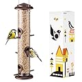 iBorn Metal Bird Feeder Hanging Wild Bird Seed Feeder for Mix Seed Blends Heavy Duty All Metal Coffee Finish,15 Inch 6 Port(Seed is not Included)