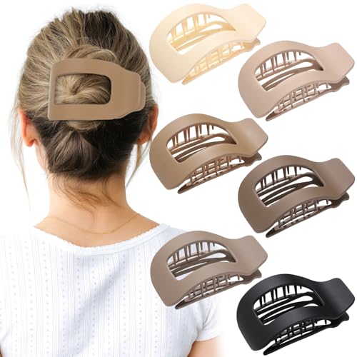 Image of 6 PCS Flat Hair Clips for Women, Large Matte French Flat Claw Clips for Thick Thin & Curly Hair, Strong Hold Non Slip Jaw Clips Hair Accessories for Girls Valentine's Day Gifts (Natural Colors)