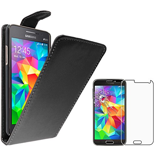 ebestStar - Coque Compatible avec Samsung Grand Prime Galaxy G530F, Value Edition G531F Etui Housse PU Cuir Rabat Flip, Noir + Film écran Verre Trempé [Appareil: 144.8...