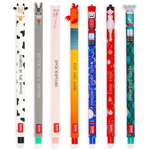 LEGAMI Set mit 7 Gelstiften für Bauernhof und Nussknacker Stifte mit löschbarer thermoempfindlicher Tinte verschiedene Tintenfarben löschen ohne das Papier zu verbrauchen 0 7 mm Spitze