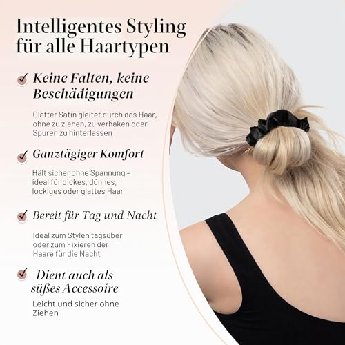 Kitsch Satin Haargummi Damen – Keine Knicke, Frizz-Kontrolle | Weicher als Seide, Haargummis sanft zum Haar für alle Haartypen | Stilvolle Scrunchies Haar-Accessoires – Schwarz, 5 Stück