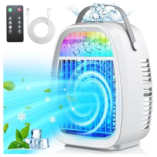 Portable Air Conditioners Fan,JYew Evaporative Mini Room Air Conditioners,Portable AC Unit Air Cooler with 4 in 1 Humidifier Fan Conditioner RGB Light, 3 Speed AC Portable for Room Car Office (White)