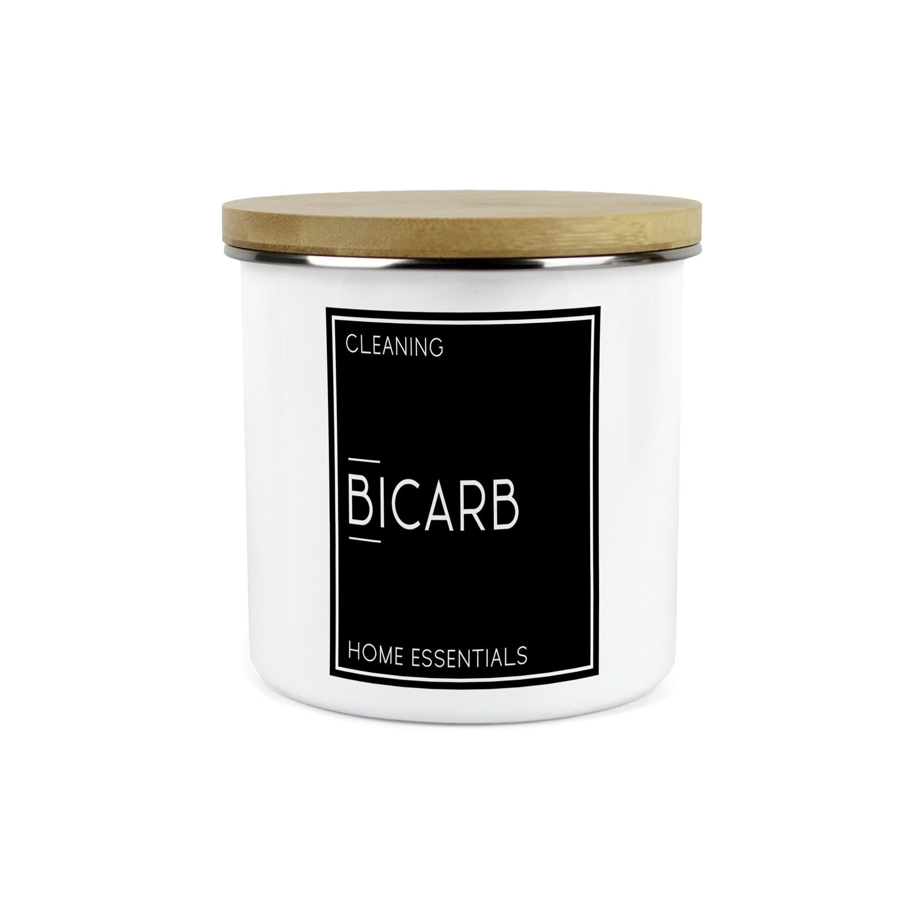 Inverted Minimalist Bicarb Storage Canister - Natural Black & White Modern Décor - Refillable Enamel 1.2L Home & Kitchen Storage Container