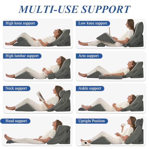 4PCS Orthopedic Bed Wedge Pillow Set, Post Surgery 45D Memory Foam for Back, Neck, and Leg Pain Relief Pleasing & Adjustable Support Pillows-Ease Acid Reflux & GRED with Better Sleep, Dark Grey by Lucresta - Image 2