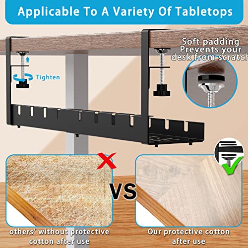 Flow fire Under Desk Cable Management Tray, Retractable Wire Organizer, Adjustable 28.5-55cm, Black - Image 4