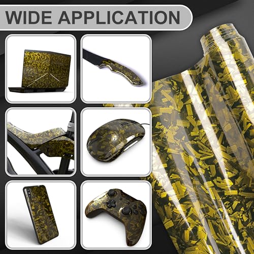 Image of Lypumso Yellow Forged Carbon Fiber Vinyl Wraps, High Gloss Wraps Car DIY Decal Films Sheets with Air Release Technology, Vehicle Interior Exterior Waterproof Protection Stickers 1ft x 20ft
