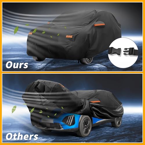 Image of All-Weather Waterproof Car Cover - UV-Resistant Outdoor Full Exterior Protection for Peugeot 2008 190T-PU Black with Right Side Zipper