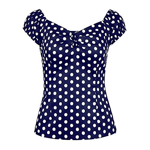 Image of YARN & INK Women's Rockabilly Tops 1950s Pinup Shirt Casual Off Shoulder Vintage Blouse