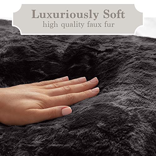 The Connecticut Home Company Throw Blanket, Soft Plush Reversible Faux Fur And Sherpa, Warm Thick Throws For Bed, Comfy Washable Bedding Accent Blankets For Sofa Couch Chair, 65X50, Gray #TOP1