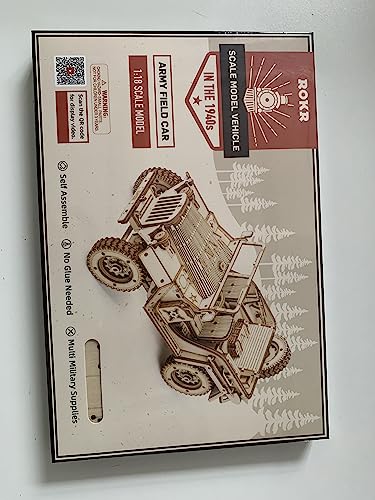 ROKR Car Madera Maquetas para Construir - Maquetas para Montar - Set de Construcción Puzzle 3D para niños y Adultos (Army Jeep)