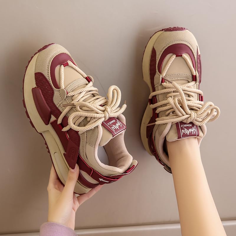 Women's Casual Sneakers, Lace Up Platform Soft Sole Walking Skate Shoes, Low-top Comfort Preppy Shoes，Walking Sneakers4