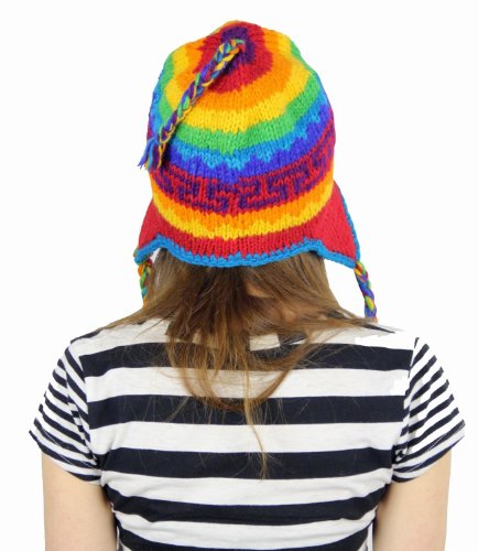 Kayjaystyles Rainbow Nepal Hand Knit Ear Flaps Beanie Ski Fleeced Hat #TOP3