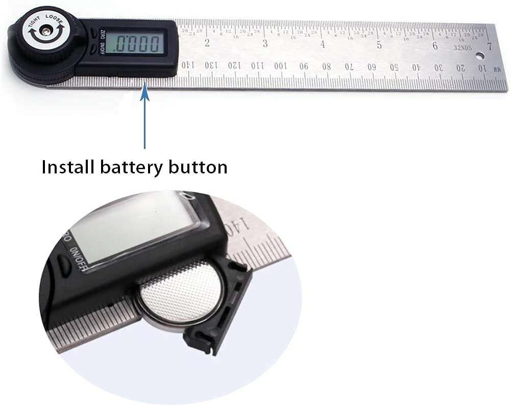 WJJ Righello dell'angolo Digitale con Display LCD e Funzione di Blocco, Misura della Lunghezza 400 mm / 14 Pollici, intervallo di misurazione: 0 ° ~ 360 °, Acciaio Inossidabile