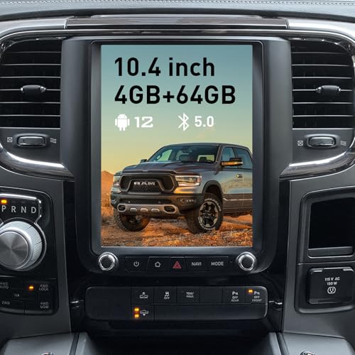 for Dodge Ram 1500 2500 3500 2013-2018 ã€ Auto A/Cã€‘ 10.4 Inch T Style Stereo Android 12 GPS Navigation Wireless Carplay 5G-WiFi 4G+64G Bluetooth 5.0 DSP AUX/Fiber Optic Out SWC