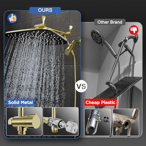 Image of Veken 11.8 inch Rain Shower Head with Handheld, High Pressure Handheld Shower with Multi Spray Modes, Rainfall Combo with Metal Extension Arm, Detachable Dual Showerhead, Bathroom Decor, Gold