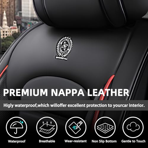 Image of Universal Car Seat Covers for Honda CR-V 2007-2026 Anti-Slip Seat Covers,Waterproof Faux Leather Full Coverage Car Seat Protectors Interior Accessories(5Pcs Standard /Black&Red)
