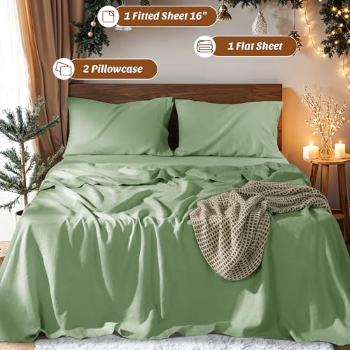 Image of Linen Sheet Set 4Pcs, 16 inch Deep Pocket Durable Bed Sheet Queen